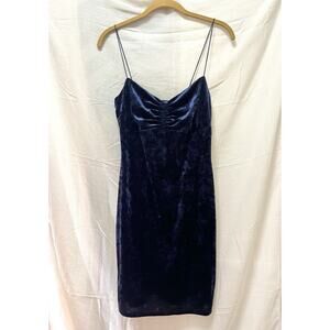 Urban Outfitters Crushed Navy Blue Velvet Mini Slip Dress Medium Y2K Minimalist